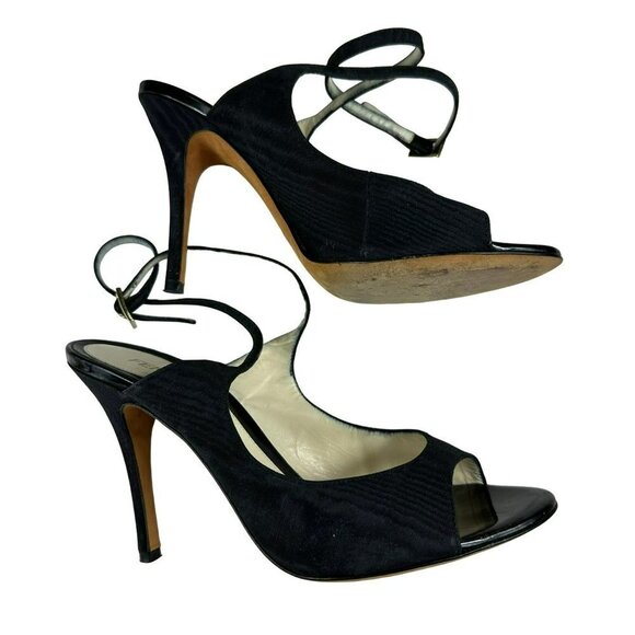 Fendi Designer Shoes Black Satin Open Toes Sandals 38.5 / 7.5 - Picture 6 of 16